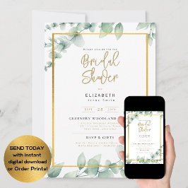 DIGITAL Bridal Shower Invitation Greenery Gold Kaart