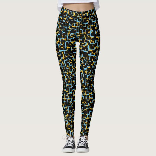 Digital Camo Black Blue Yellow Pattern Leggings (Voorkant)
