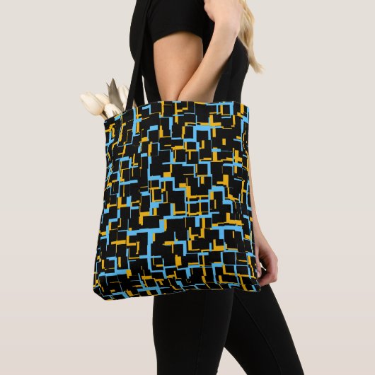 Digital Camo Black Blue Yellow Pattern Tote Bag (Dichtbij)