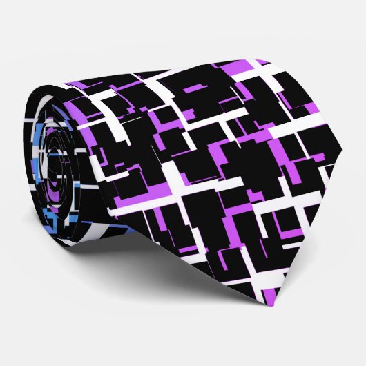 Digital Camo Black White Blue Paars Pattern Stropdas (Opgerold)