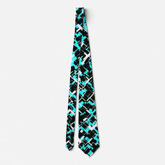 Digital Camo Black White Blue Pattern Stropdas (Achterkant)