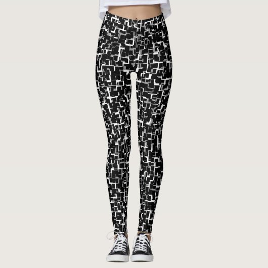 Digital Camo Black White Grey Pattern Leggings (Voorkant)