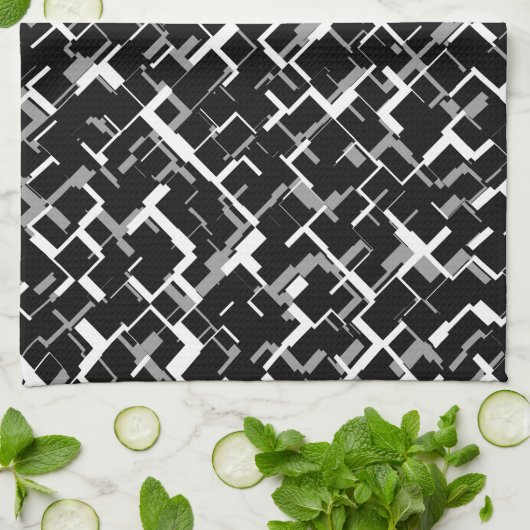 Digital Camo Black White Grey Pattern Theedoek (Gevouwen)