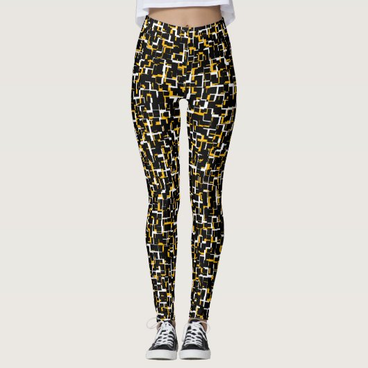 Digital Camo Black White Yellow Pattern Leggings (Voorkant)