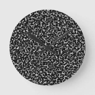Digital Camo Black White Yellow Pattern Ronde Klok