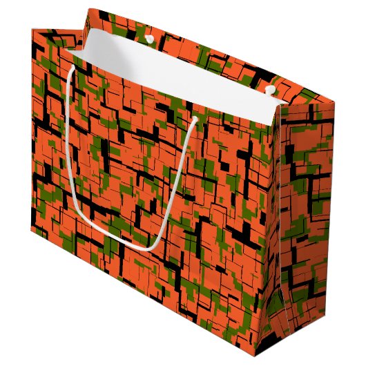 Digital Camo Green Oranje Pattern Large Cadeautasje (Voorkant Gekanteld)