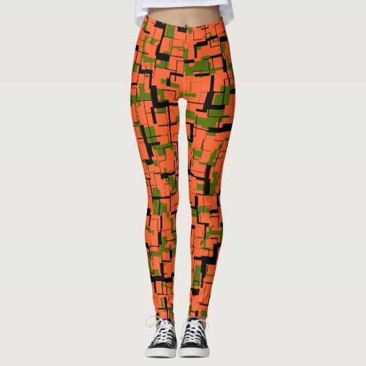 Digital Camo Green Oranje Pattern Leggings (Voorkant)