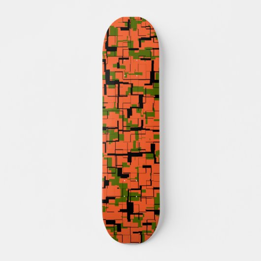 Digital Camo Green Oranje Pattern Skateboard (Voorkant)