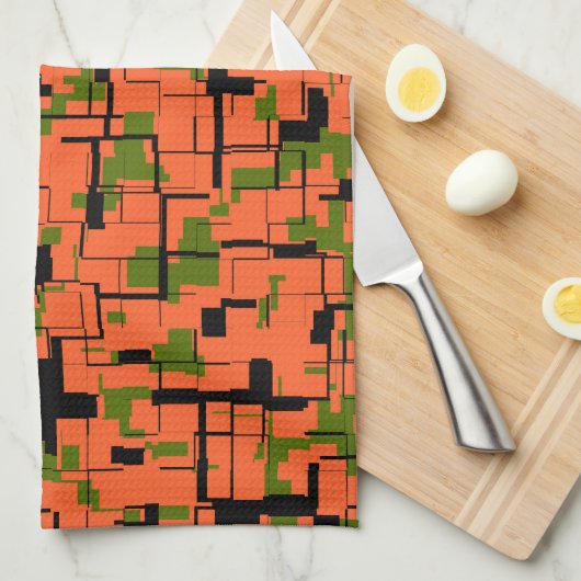 Digital Camo Green Oranje Pattern Theedoek (Quarter Fold)