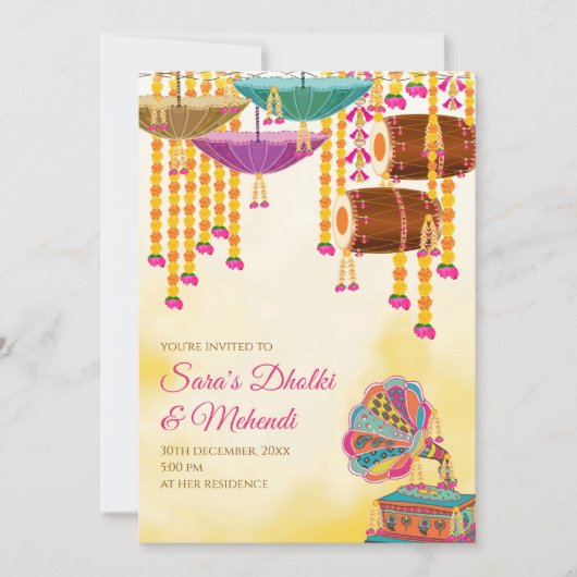 Digital Dholki invites Mehndi invitations, Mehndi  Kaart (Voorkant)