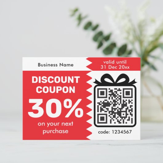 Digital Discount Coupon With QR Code Logo Purple Kaart (Staand voorkant)