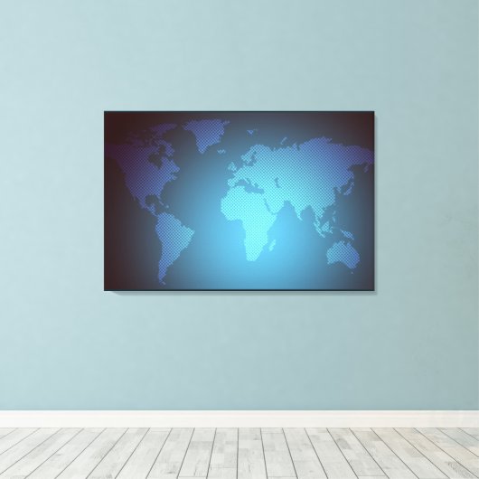 Digital Dot World Map Gradient Art Canvas Afdruk (Insitu (Houten vloer))