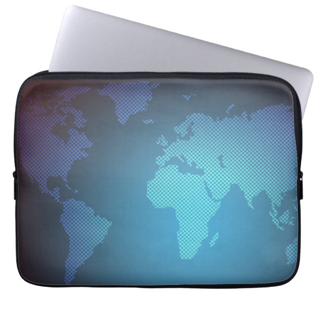 Digital Dot World Map Gradient Art Laptop Sleeve (Voorkant)