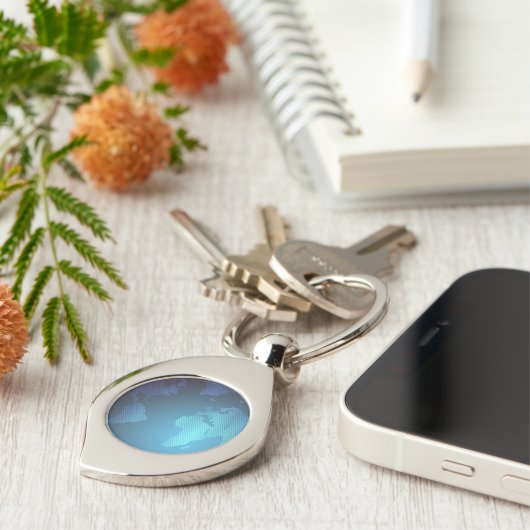 Digital Dot World Map Gradient Art Sleutelhanger (Zijkant)