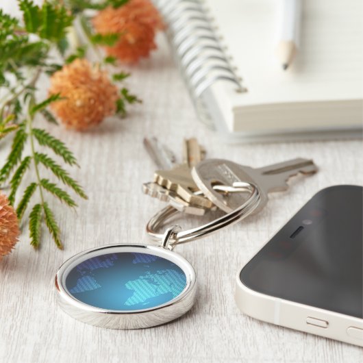 Digital Dot World Map Gradient Art Sleutelhanger (Zijkant)