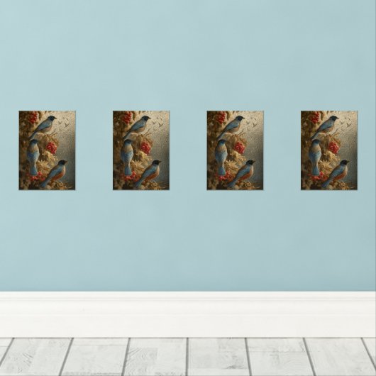 Digital drawing birds muurkunst sets (Houten vloer)