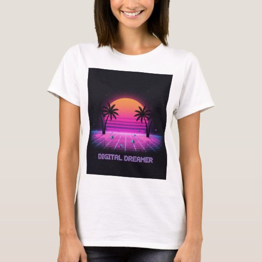 Digital Dreamer Retro Sunset Tee | Y2K shirt (Voorkant)