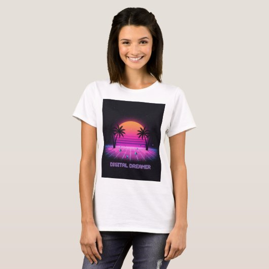 Digital Dreamer Retro Sunset Tee | Y2K shirt (Voorkant volledig)