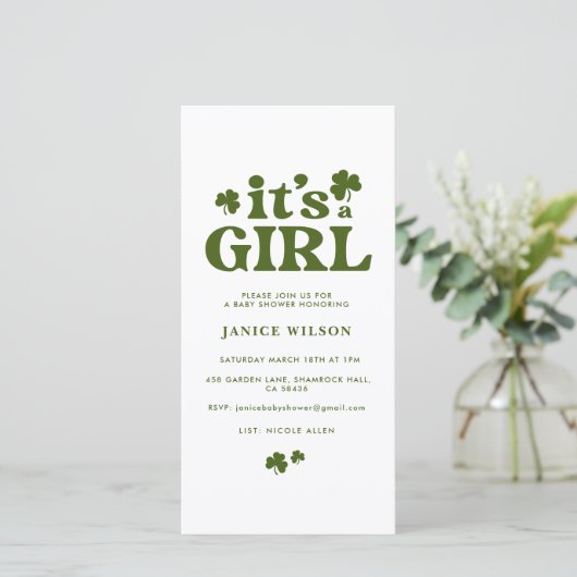 Digital Evite is een Girl St. Patrick's Day Baby Aankondiging (Staand voorkant)