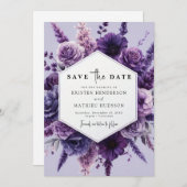Digital Flowers Paarse Bloemen Huwelijk Save The Date (Voorkant / Achterkant)