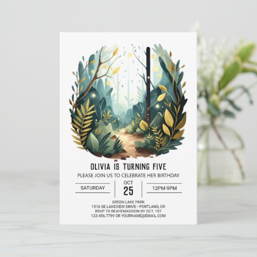 Digital Forest Adventure Woodland Verjaardag Kaart (Staand voorkant)