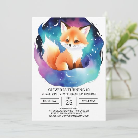 Digital Fox Adventure Verjaardagsfeestje Kaart (Staand voorkant)