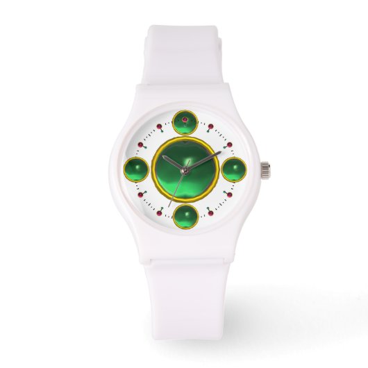 DIGITAL GEM STONE Gold green emerald Horloge (Voorkant)