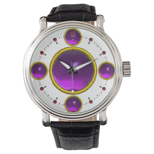 DIGITAL GEM STONE Gold paarse amethist Horloge (Voorkant)