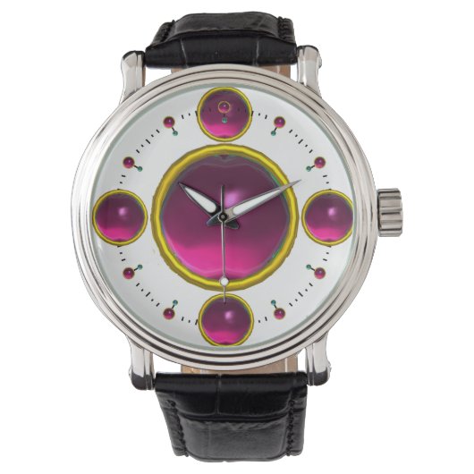 DIGITAL GEM STONE gouden roze amethist Horloge (Voorkant)