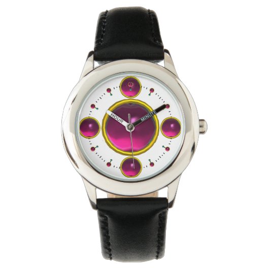 DIGITAL GEM STONE gouden roze amethist Horloge (Voorkant)
