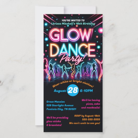 Digital Glow in the Dark Dance Uitnodiging voor ve (Voorkant)