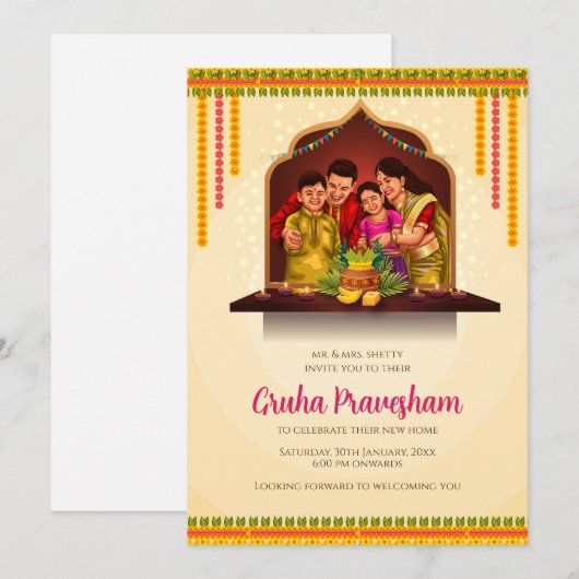 Digital Gruhapravesam invite Indian Housewarming Kaart (Voorkant / Achterkant)