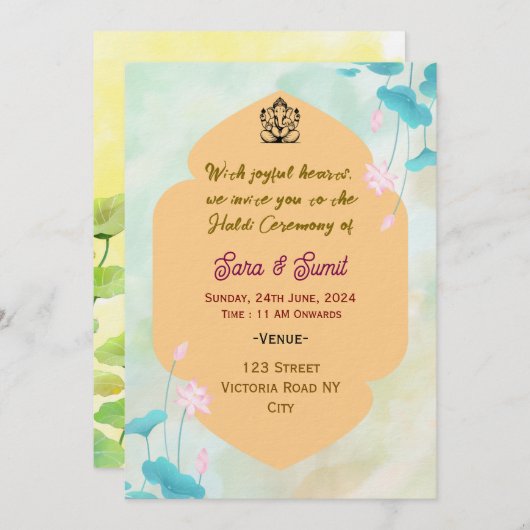 Digital Haldi Ceremony Invitations Kaart (Voorkant / Achterkant)