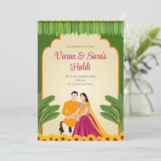 Digital Haldi nodigt uit en nodigt Digital Haldi u Kaart (Staand voorkant)