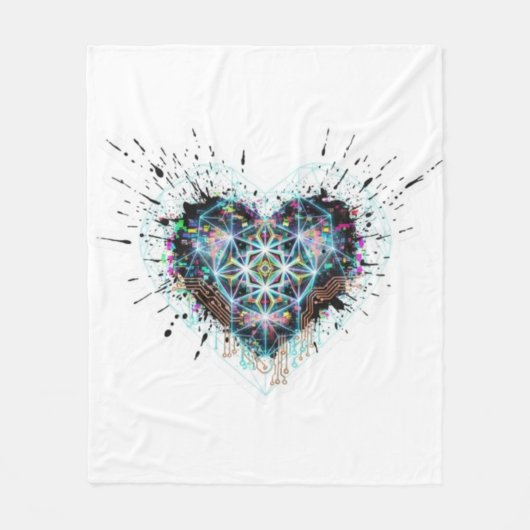 Digital Heart Sacred Geometry Heart Design  Fleece Deken (Voorkant)