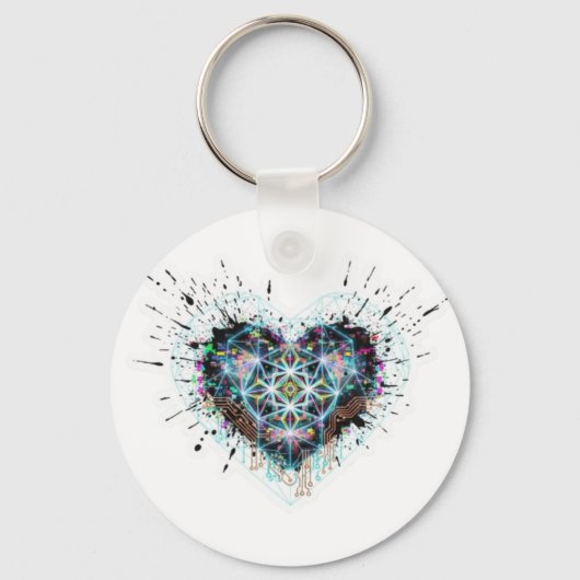 Digital Heart Sacred Geometry Heart Design  Sleutelhanger (Voorkant)