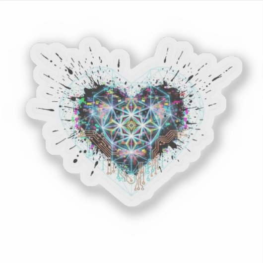 Digital Heart Sacred Geometry Heart Design Sticker (Voorkant)