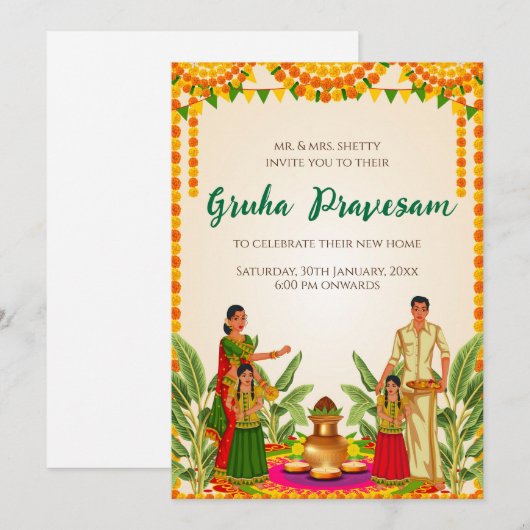 Digital House warming nodig Gruhapravesam uit Kaart (Voorkant / Achterkant)
