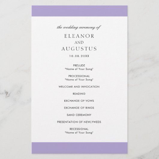 Digital Lavender Paars Budget Wedding Programme Flyer (Voorkant)