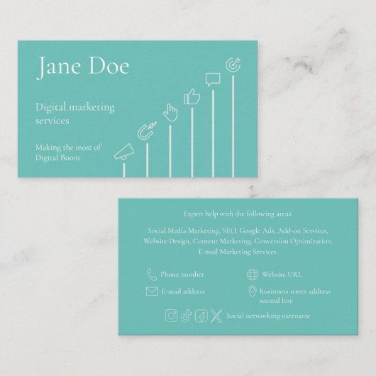 Digital Marketing Expert Business Card Template Visitekaartje (Voorkant / Achterkant)
