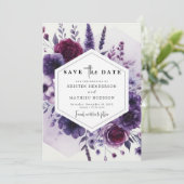 Digital Minimal Paarse Floral Wedding Save The Date (Staand voorkant)