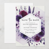 Digital Minimal Paarse Floral Wedding Save The Date (Voorkant / Achterkant)