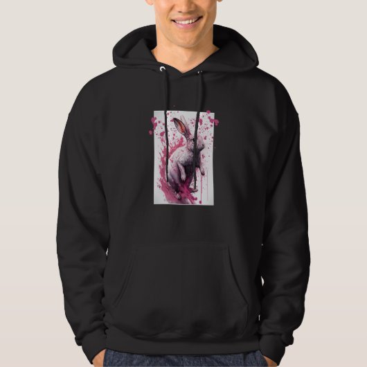 Digital modern Pink Rabbit bunny fan paint street  Hoodie (Voorkant)