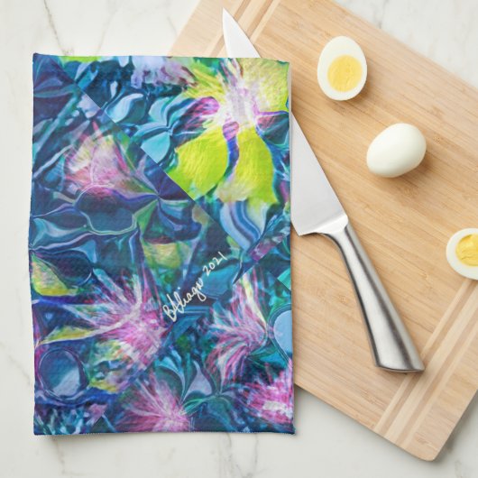 Digital Nature Floral, Daisy Blues Theedoek (Quarter Fold)