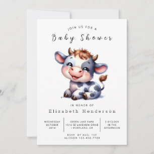 Digital Pastel Boerderij Koe Baby shower Kaart