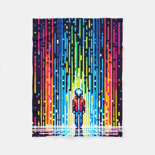 Digital Rain Cyberpunk Pixel Art futuristisch ontw Fleece Deken (Voorkant)