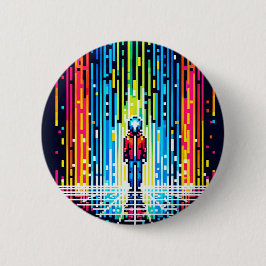 Digital Rain Cyberpunk Pixel Art futuristisch ontw Ronde Button 5,7 Cm