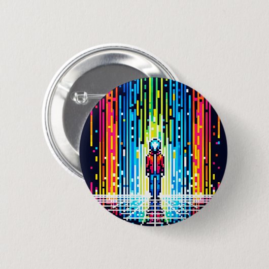 Digital Rain Cyberpunk Pixel Art futuristisch ontw Ronde Button 5,7 Cm (Voorkant /achterkant)