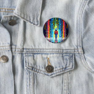 Digital Rain Cyberpunk Pixel Art futuristisch ontw Ronde Button 5,7 Cm