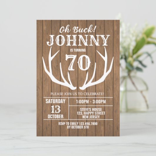 Digital Rustic Deer Birthday Invitation. Oh Buck! Kaart (Staand voorkant)